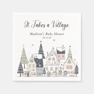 It Takes a Village Snowy Whimsical Baby Shower Napkin