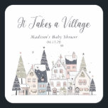 It Takes a Village Snowy Whimsical Baby Shower  Square Sticker<br><div class="desc">It Takes a Village Snowy Whimsical Baby Shower Square Sticker - coordinate perfectly with other products in the collection. Napkins are personalised with your name and date.</div>