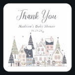 It Takes a Village Snowy Whimsical Baby Shower  Square Sticker<br><div class="desc">It Takes a Village Snowy Whimsical Baby Shower Thank You Sticker  - coordinate perfectly with other products in the collection. Napkins are personalised with your name and date.</div>