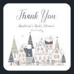 It Takes a Village Snowy Whimsical Baby Shower  Square Sticker<br><div class="desc">It Takes a Village Snowy Whimsical Baby Shower Thank You Sticker  - coordinate perfectly with other products in the collection. Napkins are personalised with your name and date.</div>