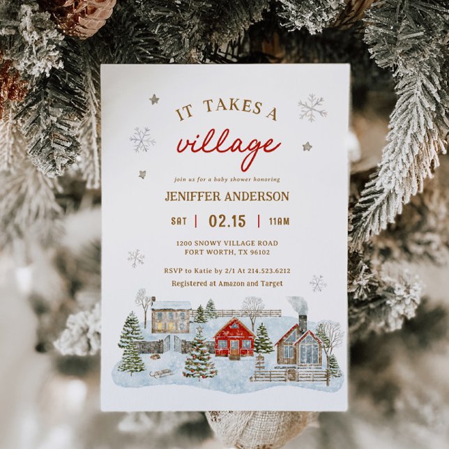 It Takes a Village Snowy Winter Baby Shower Invitation (Creator Uploaded)