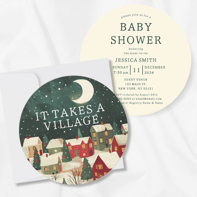 It Takes A Village Whimsical Winter Baby Shower Invitation (It Takes A Village Winter Illustration Baby Shower Invitation
)