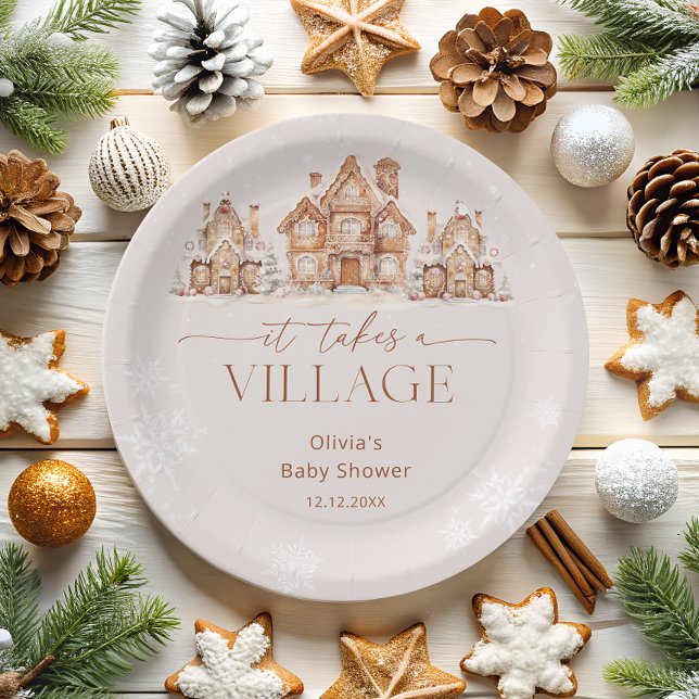 It Takes a Village Winter Baby Shower  Paper Plate (Creator Uploaded)