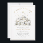 It Takes a Village Winter Baby Shower Photo  Invitation<br><div class="desc">It Takes a Village Winter Baby Shower Photo Invitation – Celebrate the arrival of your little one with the warmth of community and love. This charming invitation features a cozy snowy village scene beneath twinkling stars, with gentle snowfall creating a magical winter wonderland. Designed in soft, neutral tones, it’s a...</div>