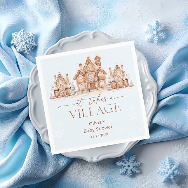 It Takes a Village Winter Blue Baby Shower Napkin (Creator Uploaded)