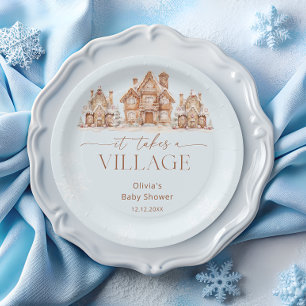 It Takes a Village Winter Boy Baby Shower  Paper Plate