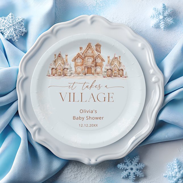 It Takes a Village Winter Boy Baby Shower  Paper Plate (Creator Uploaded)