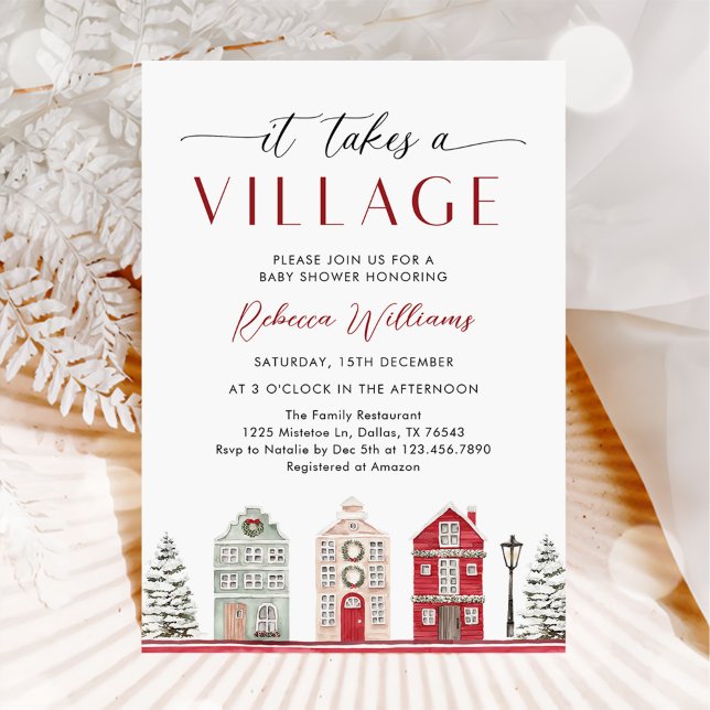 It Takes a Village Winter Christmas Baby Shower Invitation (Creator Uploaded)
