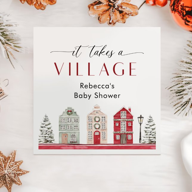 It Takes a Village Winter Christmas Baby Shower Napkin (Creator Uploaded)