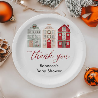 It Takes a Village Winter Christmas Baby Shower Paper Plate