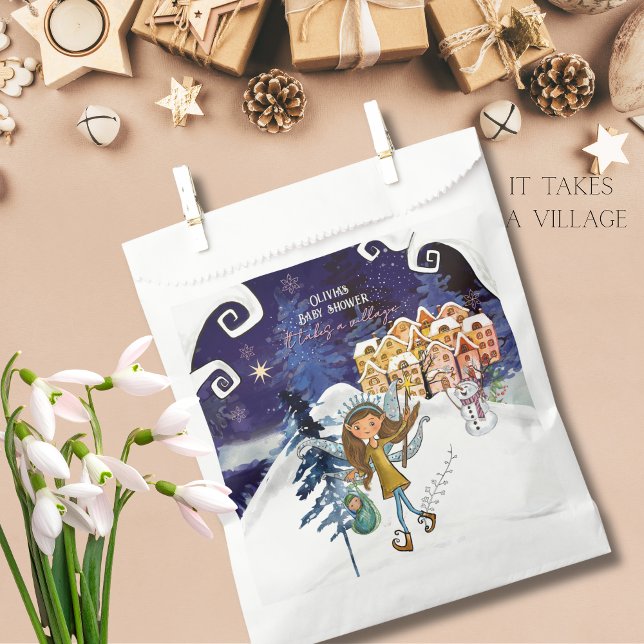 It Takes a Village Winter Fairy Girl Baby Shower  Favour Bags (It Takes a Village Winter Fairy Girl Baby Shower Favor Bag)