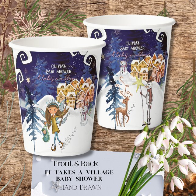It Takes a Village Winter Fairy Girl Baby Shower  Paper Cups (It Takes a Village Winter Fairy Girl Baby Shower Paper Cups)