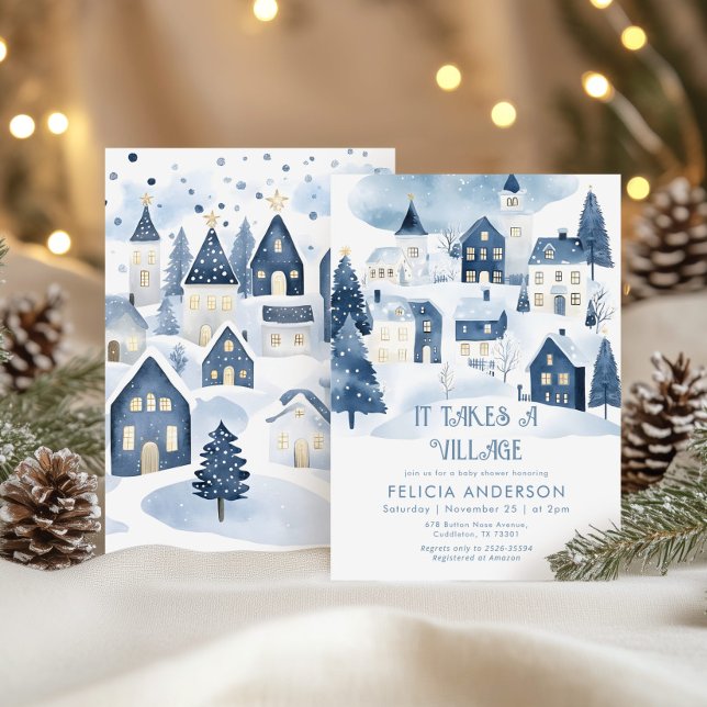 It takes a village Winter Navy Baby Boy Shower Invitation (Creator Uploaded)