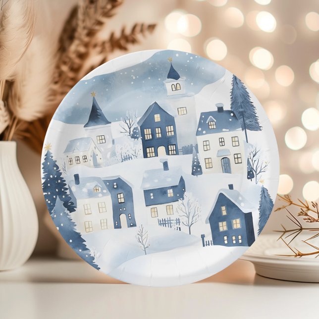 It takes a Village Winter Night Snow Baby Shower Paper Plate (Creator Uploaded)