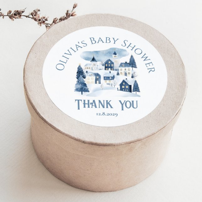 It takes a Village Winter Night Snow Thank you Classic Round Sticker (Creator Uploaded)