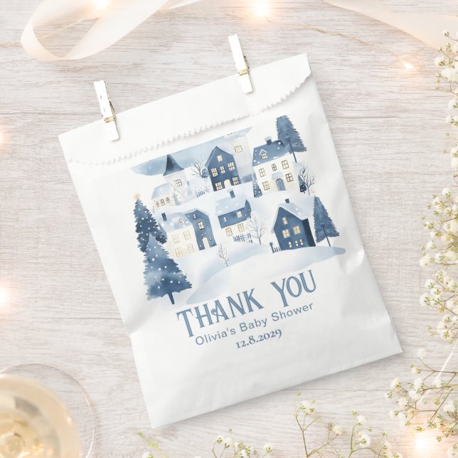 It takes a Village Winter Night Snow Thank you Favour Bags (Clipped)
