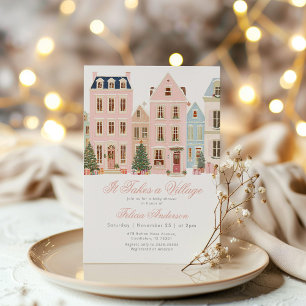 It takes a village Winter Pink Baby Gir Shower Invitation