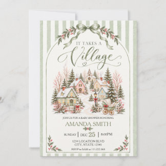 It Takes a Village Winter Sage Green Baby Shower Invitation