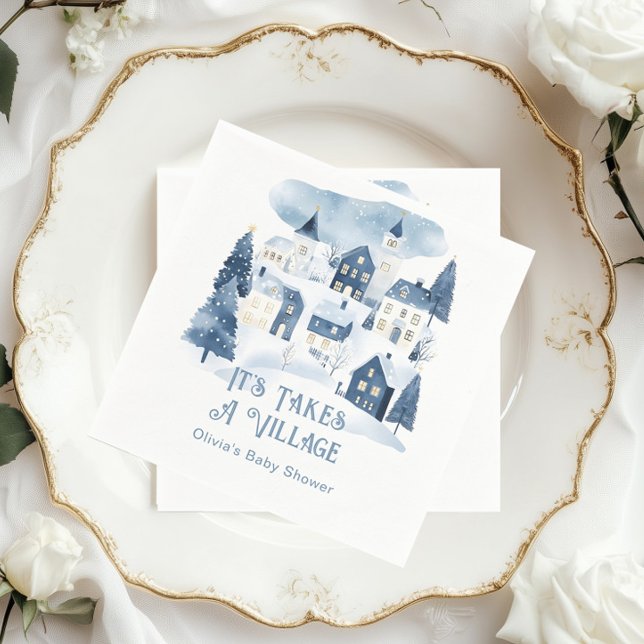 It Takes a Village Winter Snow Baby Shower Napkin (Creator Uploaded)