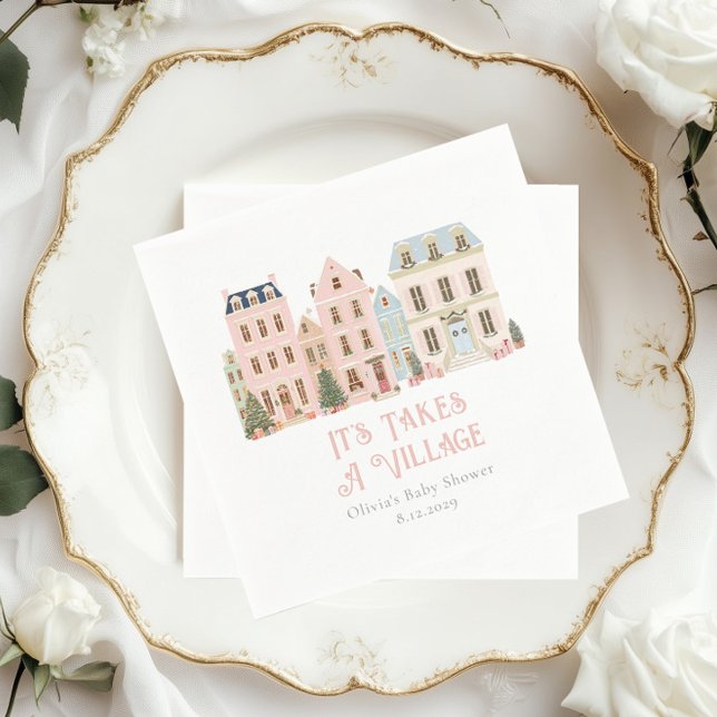 It Takes a Village Winter Whimsical Baby Shower Napkin (Creator Uploaded)