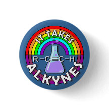It takes ALKYNES! Rainbow flask chemistry pun pin