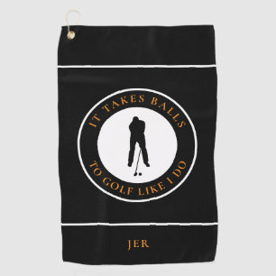It Takes Balls Golfer Humour Black Orange  Golf Towel