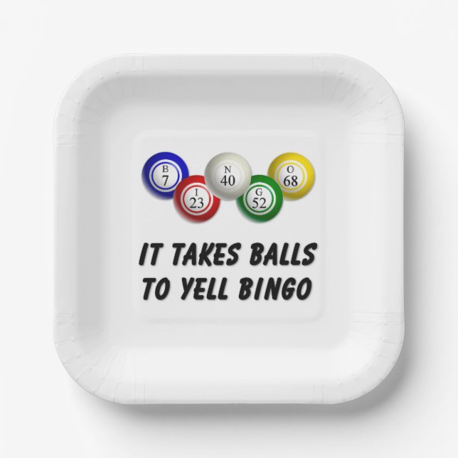 It Takes Balls To Yell Bingo Paper Plate (Front)