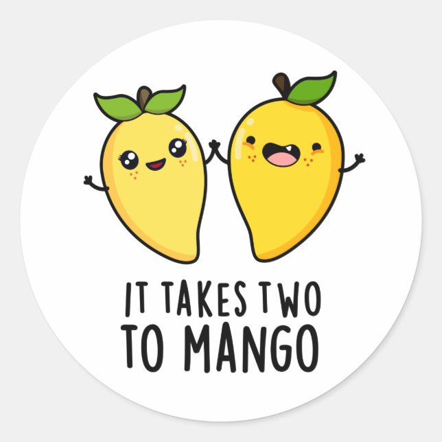 It Takes Two To Mango Funny Dancing Fruit Pun Classic Round Sticker (Front)