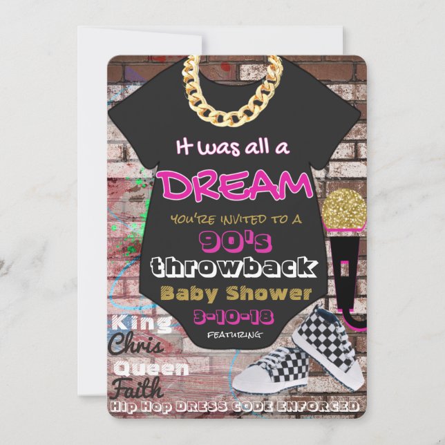 It was all a Dream| 90's Hip Hop Pink & Gold Invitation (Front)