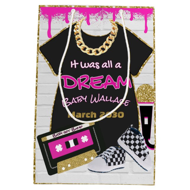 It was all a Dream Pink 90's Hip Hop Baby Shower Medium Gift Bag (Back)