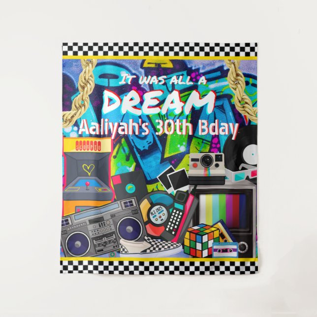 It was all a Dream Retro Hip Hop Graffiti Backdrop Tapestry (Front)