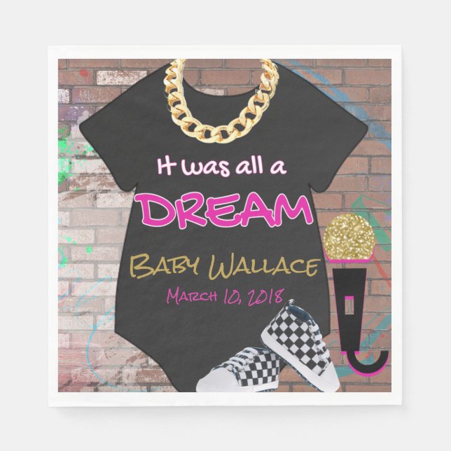 It was all Dream| Retro Hip Hop Pink & Gold Napkin (Front)