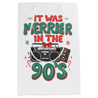 It Was Merrier In The 90's Christmas Retro Xmas Medium Gift Bag