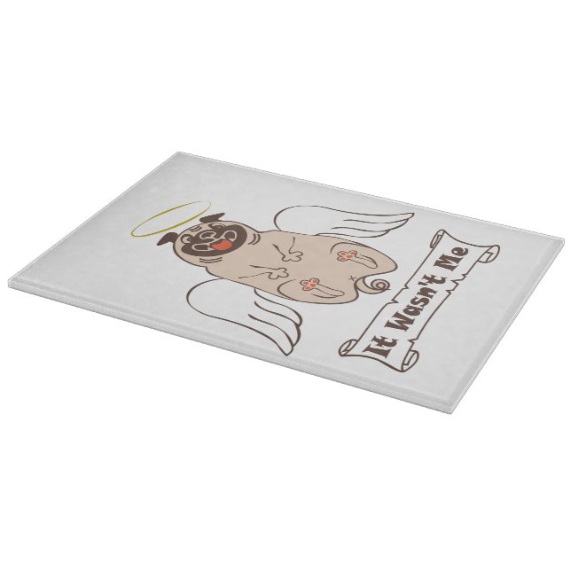 It Wasn't Me angel pug funny quote    Cutting Board (Corner)