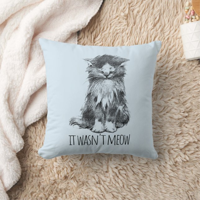 It Wasn't Meow Cute Fluffy Kitten Light Blue Cushion (Blanket)