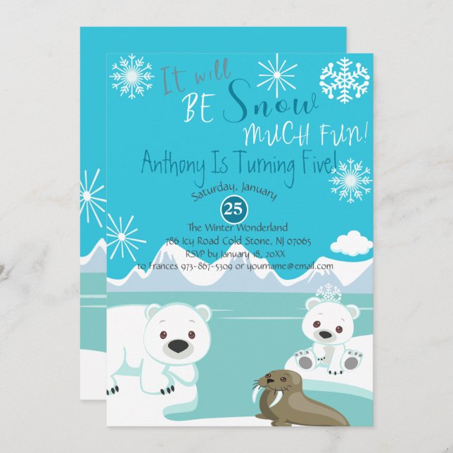 It Will Be Snow Much Fun Birthday Invitation (Front/Back)