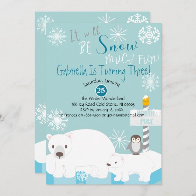 It Will Be Snow Much Fun Birthday Invitation (Front/Back)