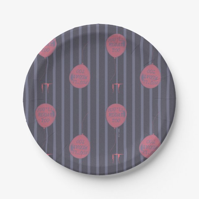 IT - You'll Float Too Balloon Striped Pattern Paper Plate (Front)