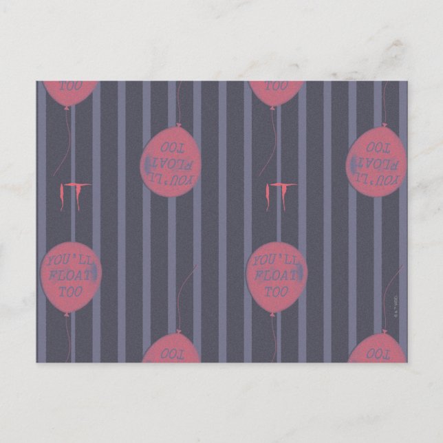 IT - You'll Float Too Balloon Striped Pattern Postcard (Front)