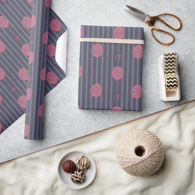 IT - You'll Float Too Balloon Striped Pattern Wrapping Paper (Crafts)