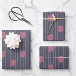 IT - You'll Float Too Balloon Striped Pattern Wrapping Paper Sheet