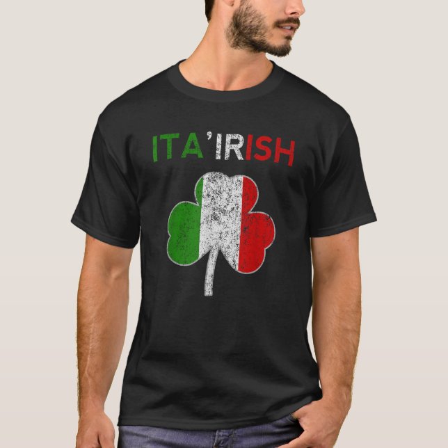 Ita Irish Italian Shamrock Flag Italy Pride Irish T-Shirt (Front)