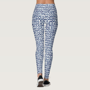 Itajime Shibori Blue Check Textile Geometric Weave Leggings