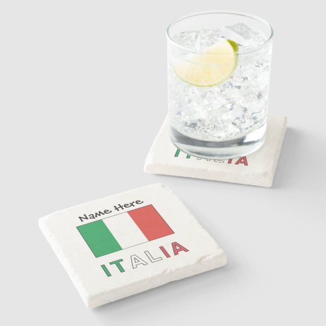 Italia e Bandiera Italiana con il Tuo Nome Stone Coaster (Side)