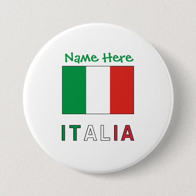 Italia e Bandiera Italiana Green Personalisation  7.5 Cm Round Badge (Front)