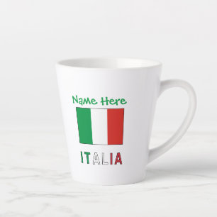 Italia e Bandiera Italiana Green Personalisation  Latte Mug