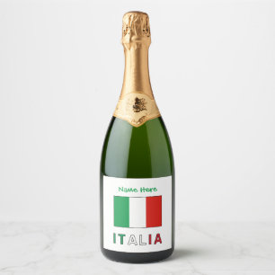 Italia e Bandiera Italiana Green Personalisation Sparkling Wine Label
