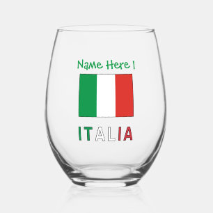 Italia e Bandiera Italiana Green Personalisation Stemless Wine Glass