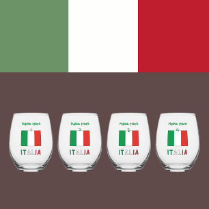 Italia e Bandiera Italiana Green Personalisation Stemless Wine Glass