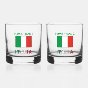 Italia e Bandiera Italiana Green Personalisation Whiskey Glass